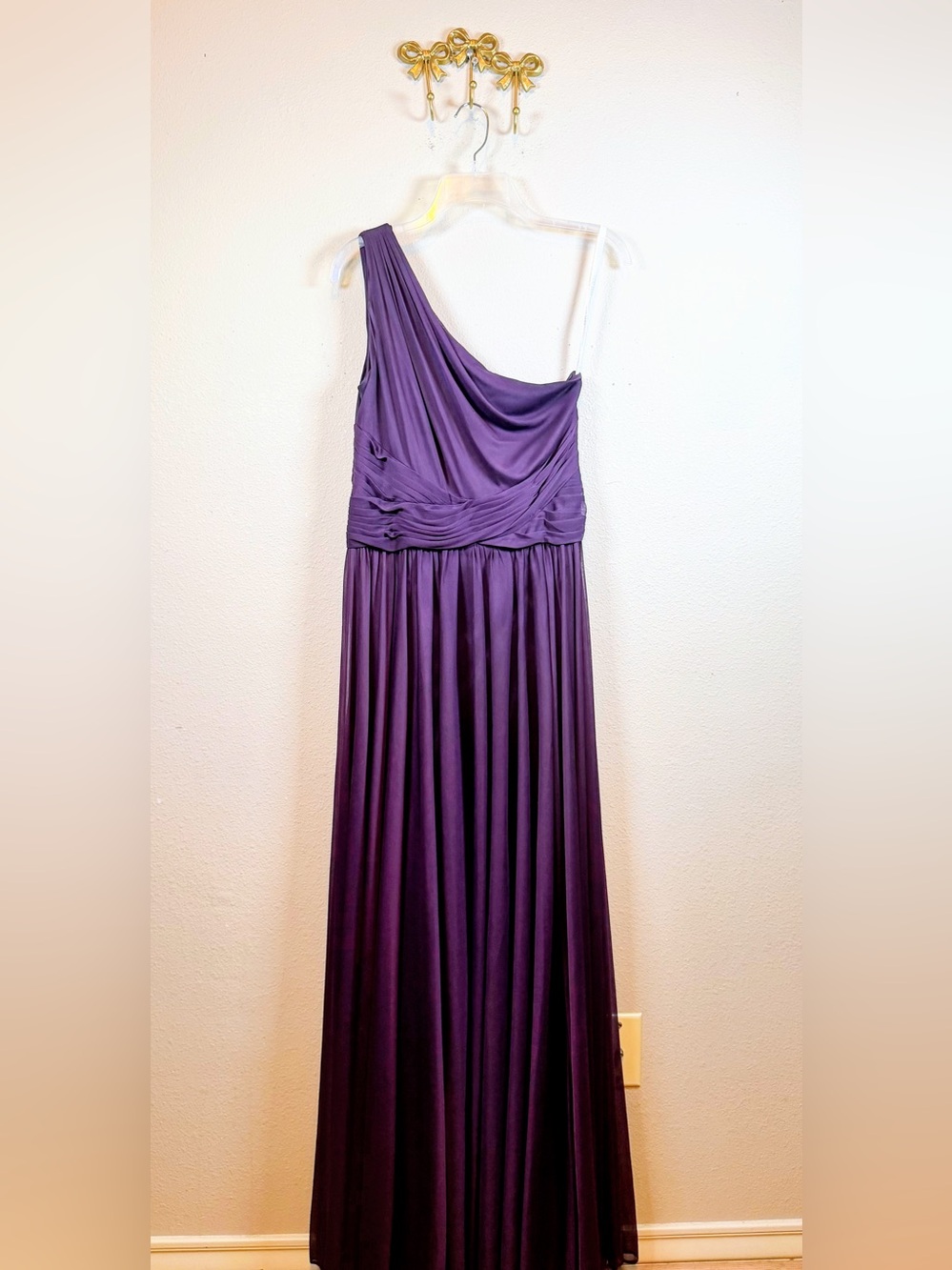 David's Bridal One-Shoulder Plum/Lapis Roughed Waist Evening Gown. Size 10